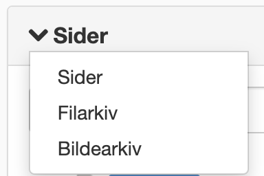 Velg mellom sider, filarkiv og bildearkiv