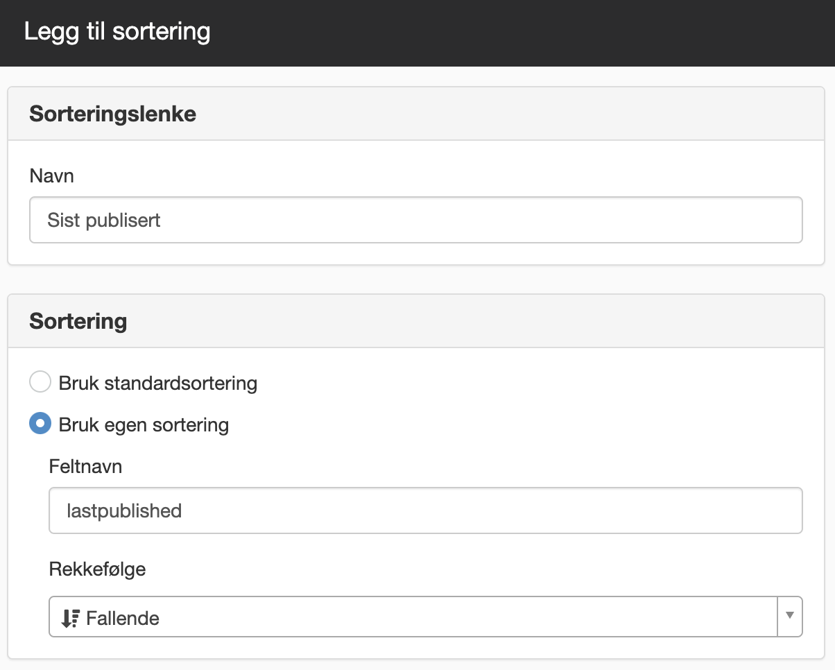 Legg til et sorteringsalternativ
