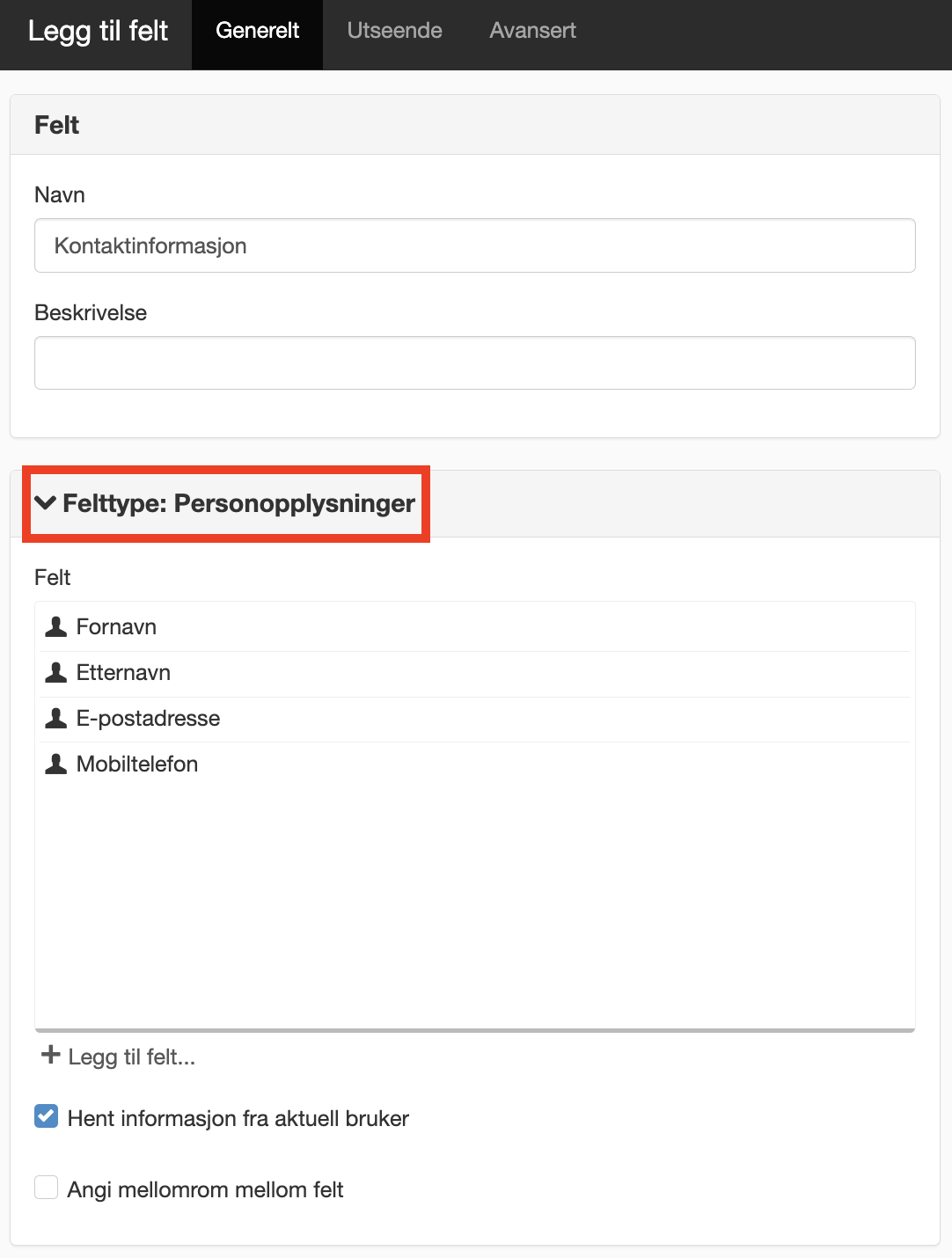 Nytt spørsmål - personopplysninger