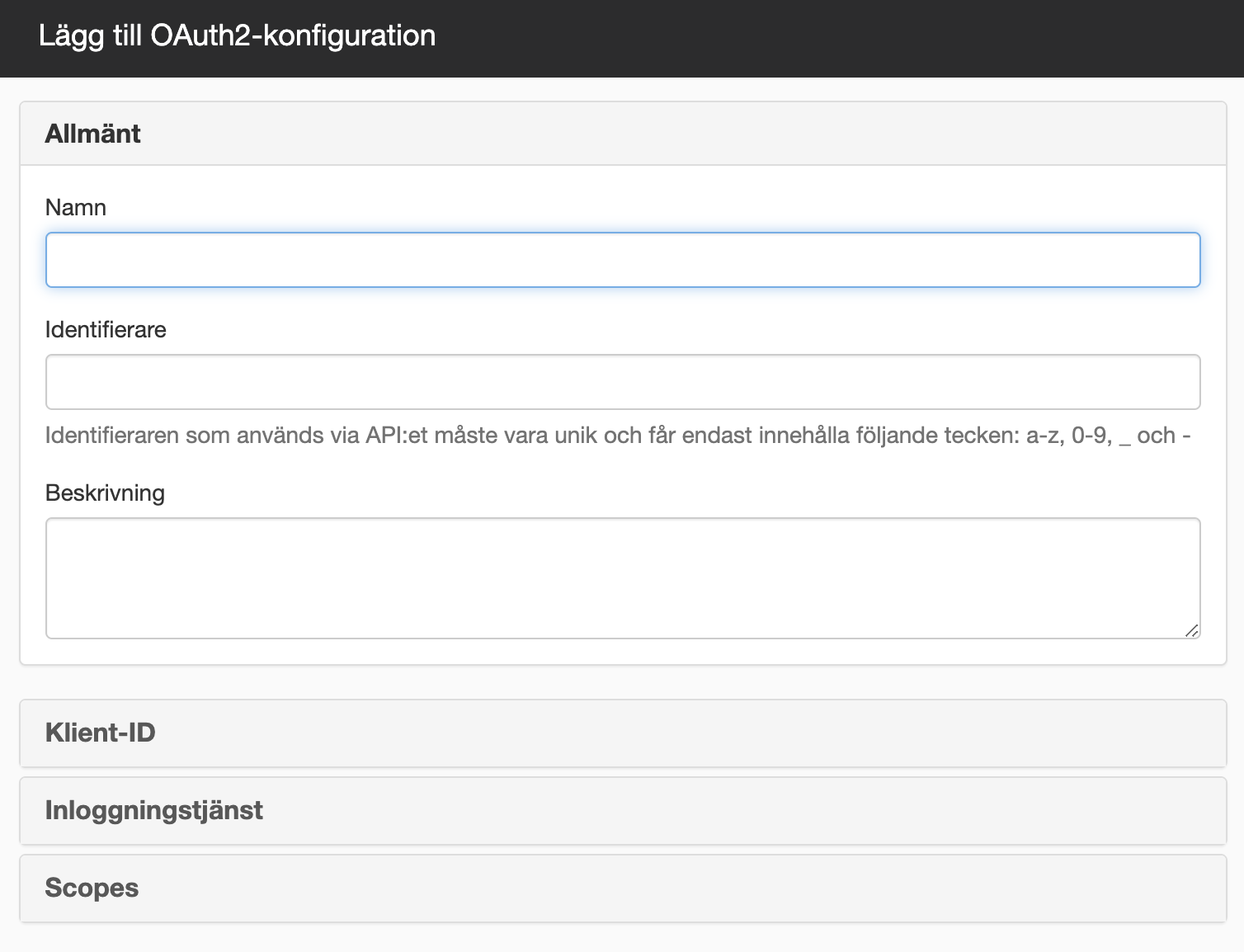 Inställningar OAuth2