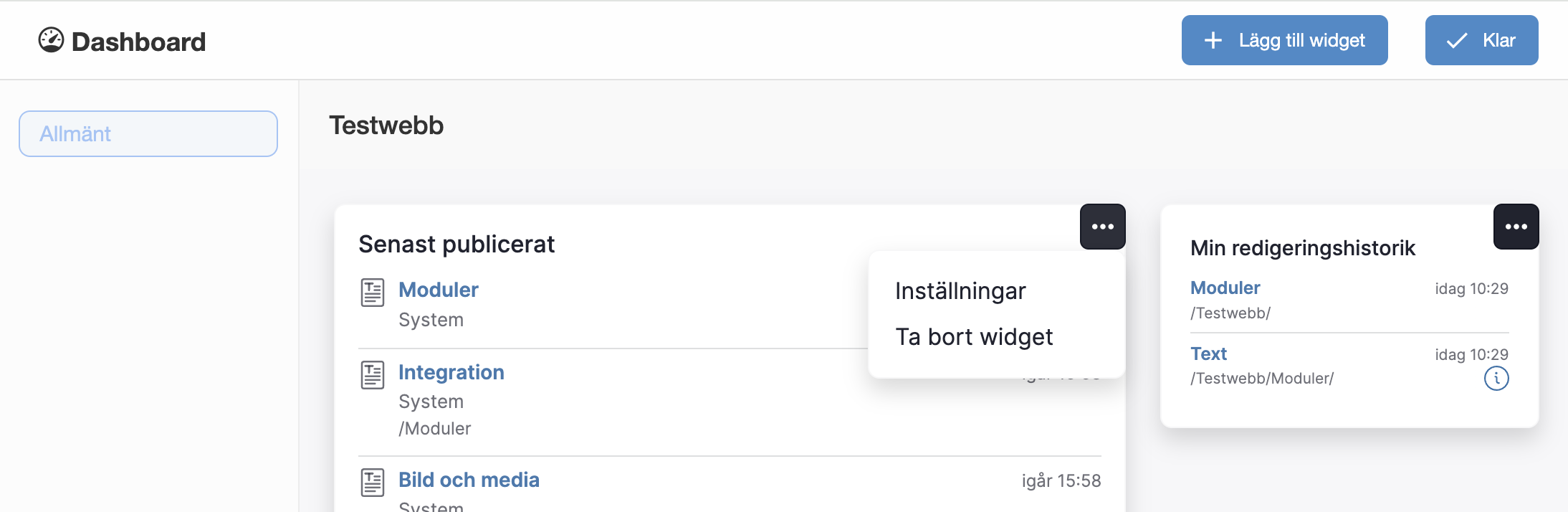 Inställningar på widget