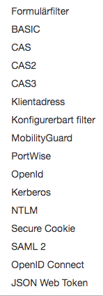 Lista på filter i inloggning