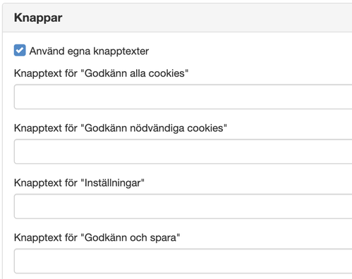 Knappar i cookie banner
