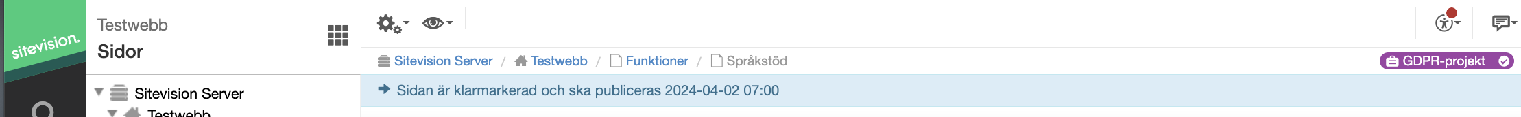 Status på sidor i publiceringsprojekt
