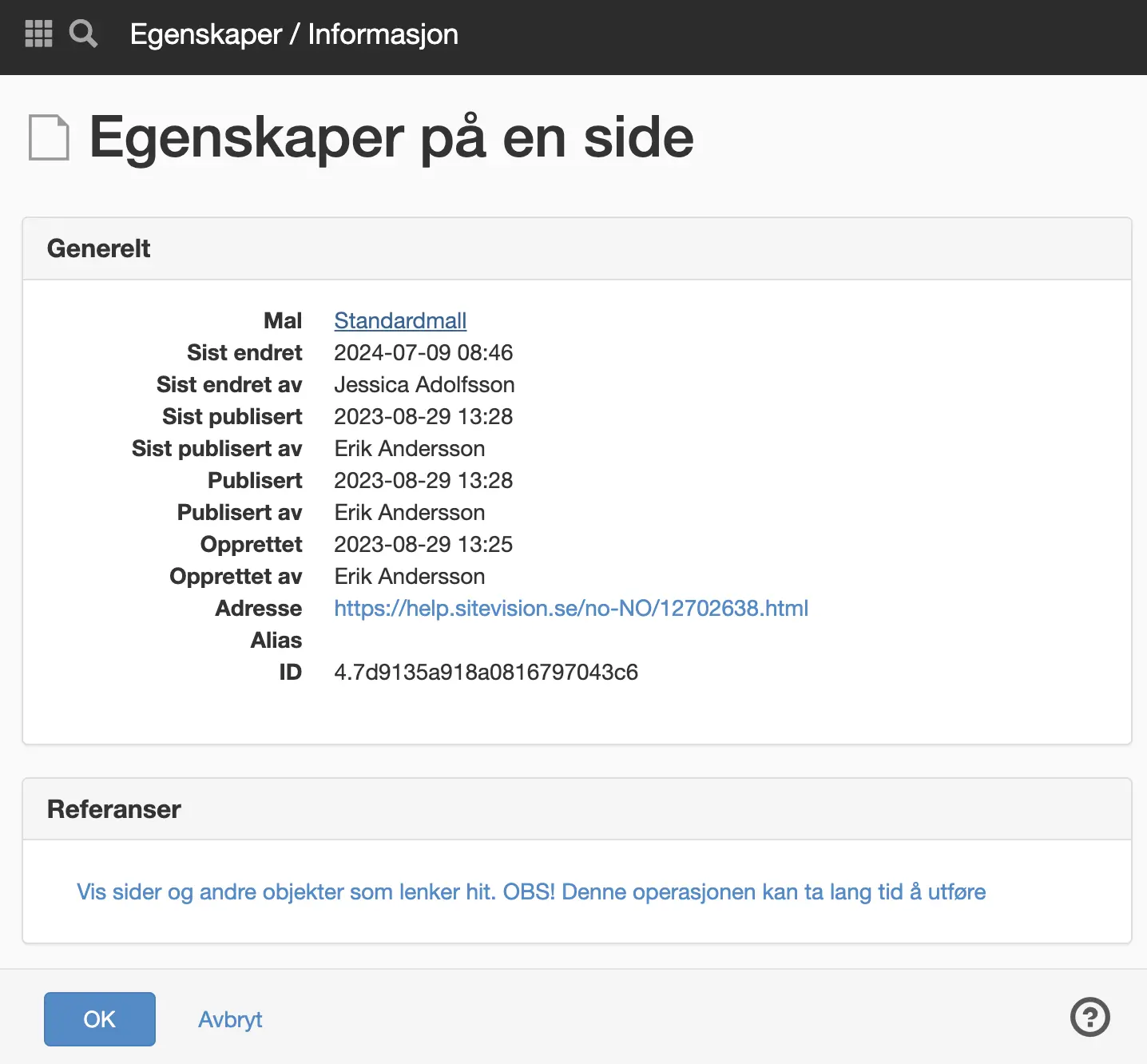 Egenskaper / Informasjon
