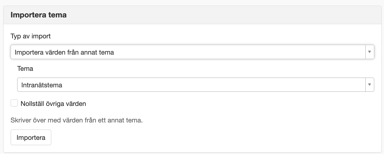 importera tema