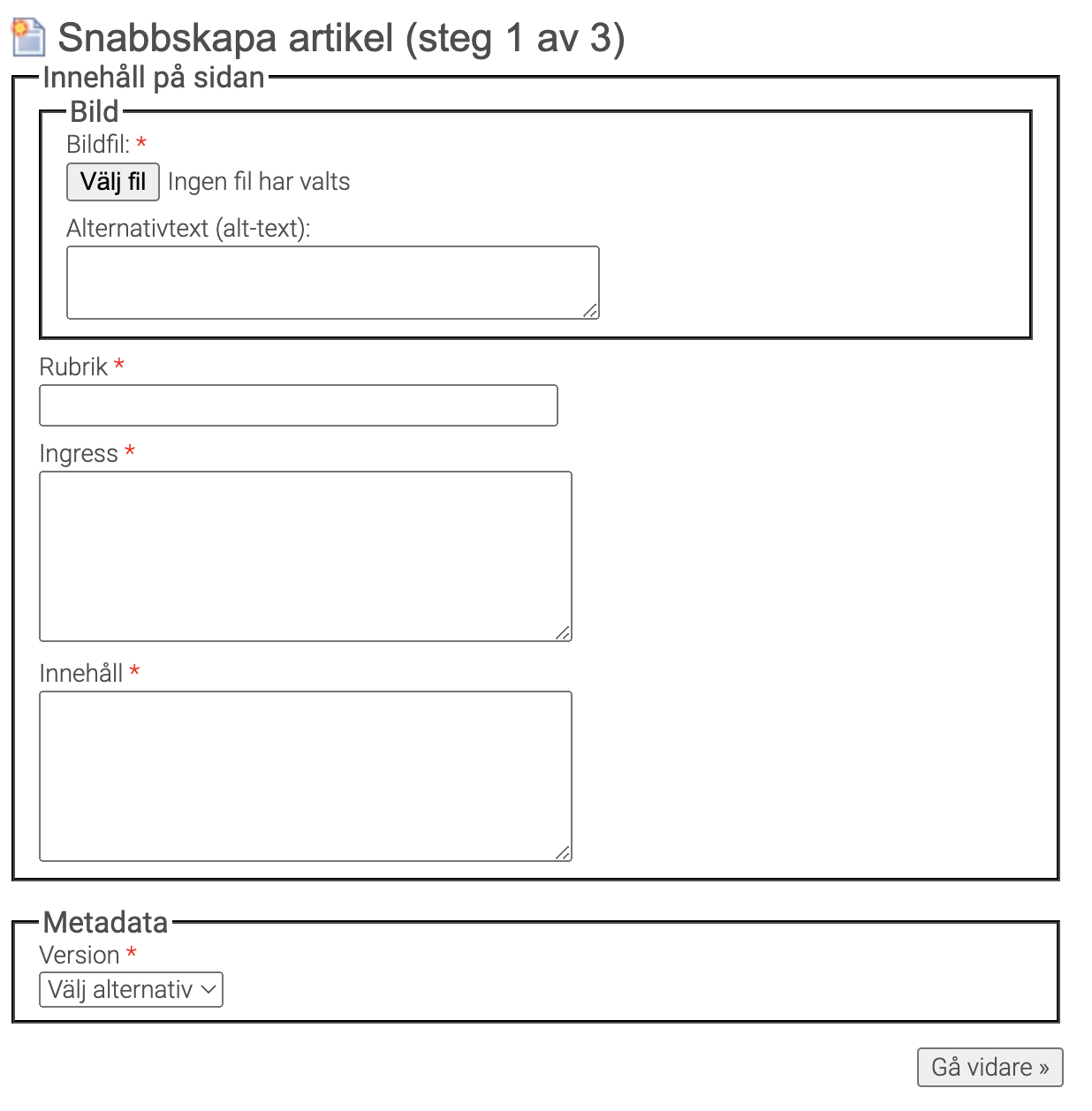 Snabbpublicering med metadata