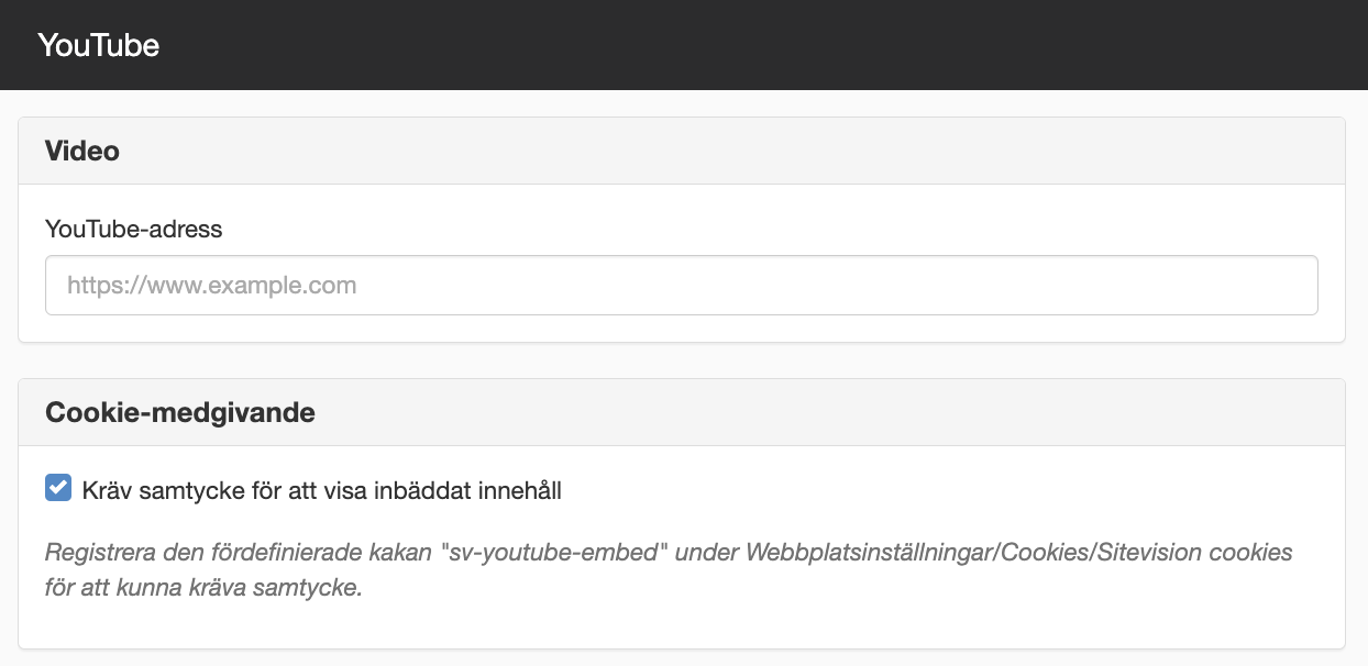 Inställningar YouTube-modulen