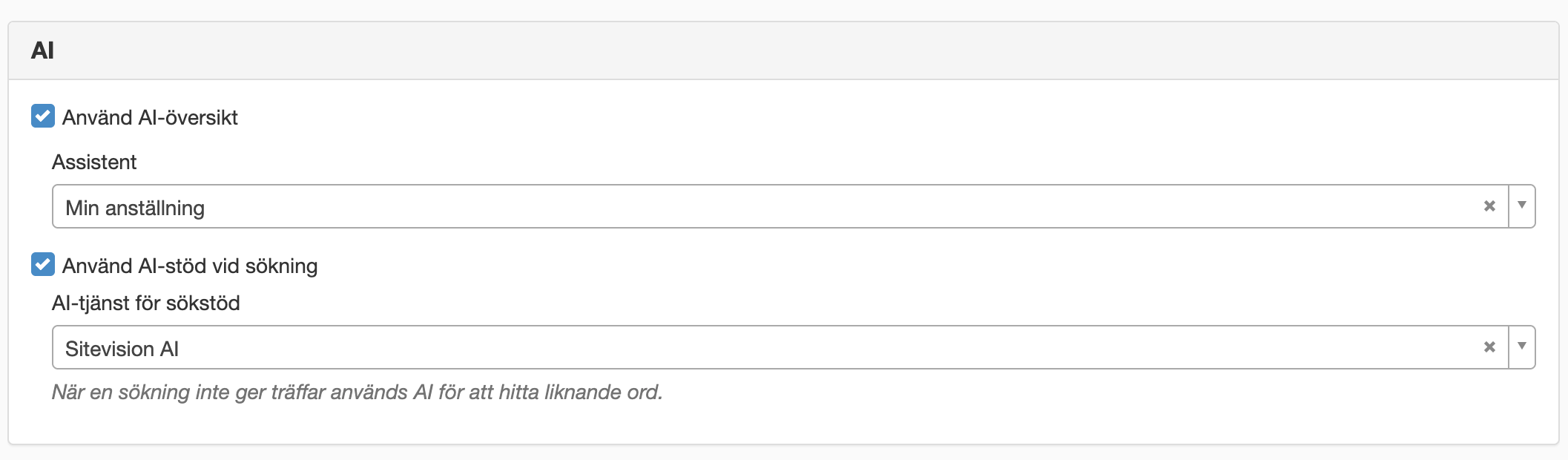 Inställningar AI i intranätssök