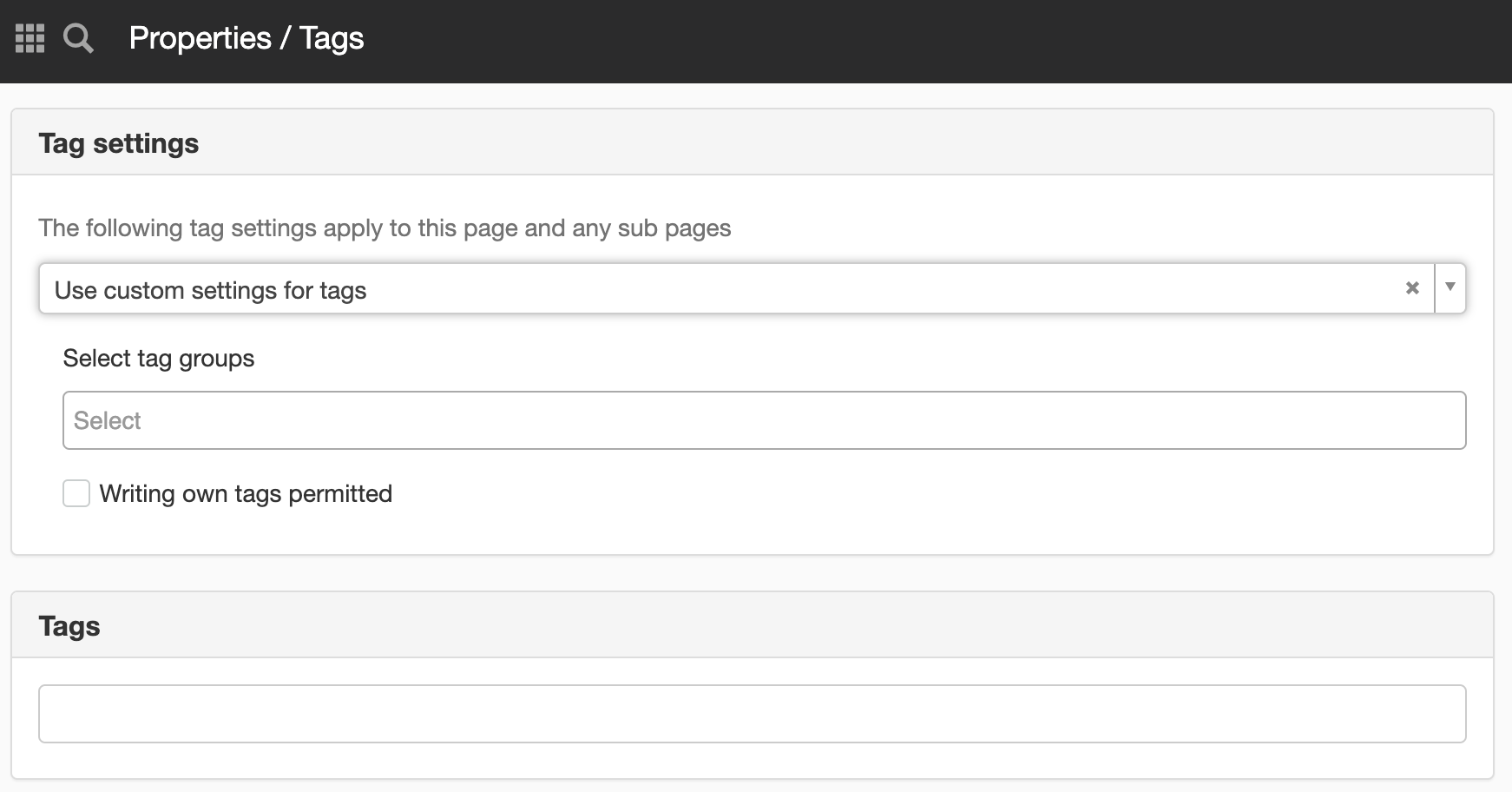 custom settings tags