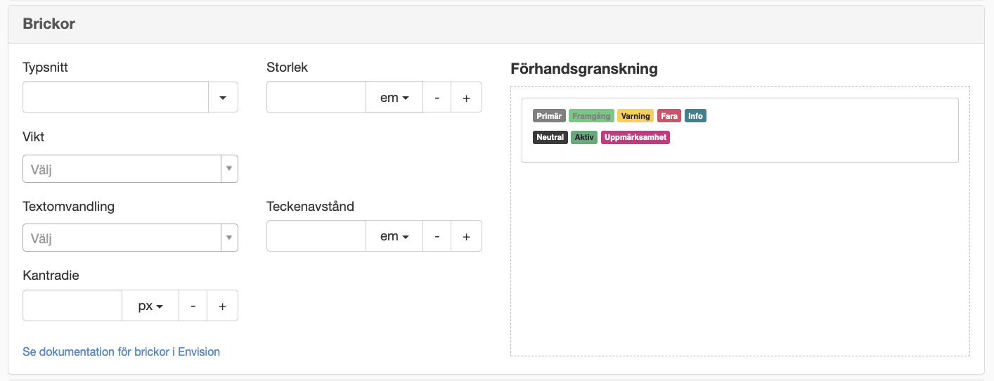 Inställningar för Brickor