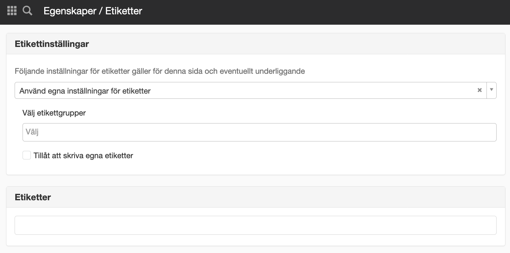 Gör val för etiketter
