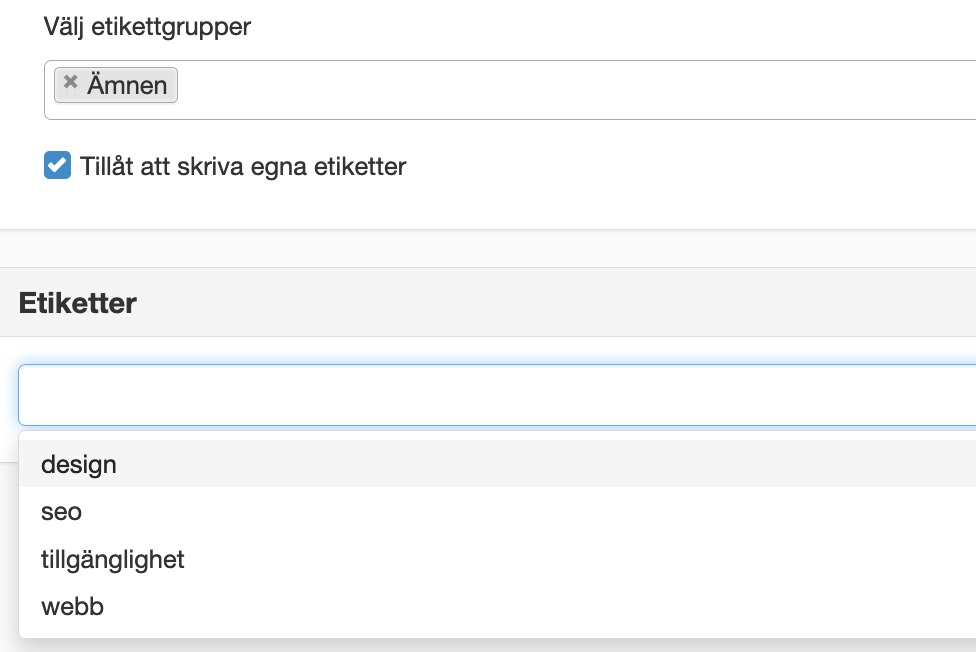 Valt en etikettgrupp