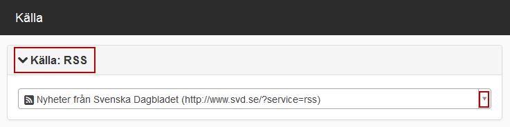 Skärmdump på Välj RSS