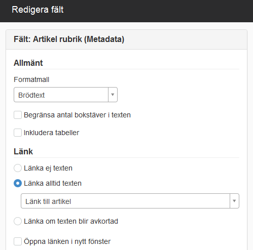 Skärmdump av Artikel rubrik för Nyheter