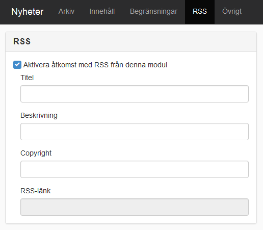 Skärmdump på fliken RSS