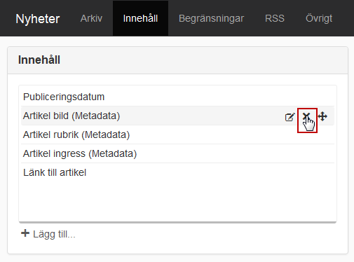 Skärmdump på Ta bort