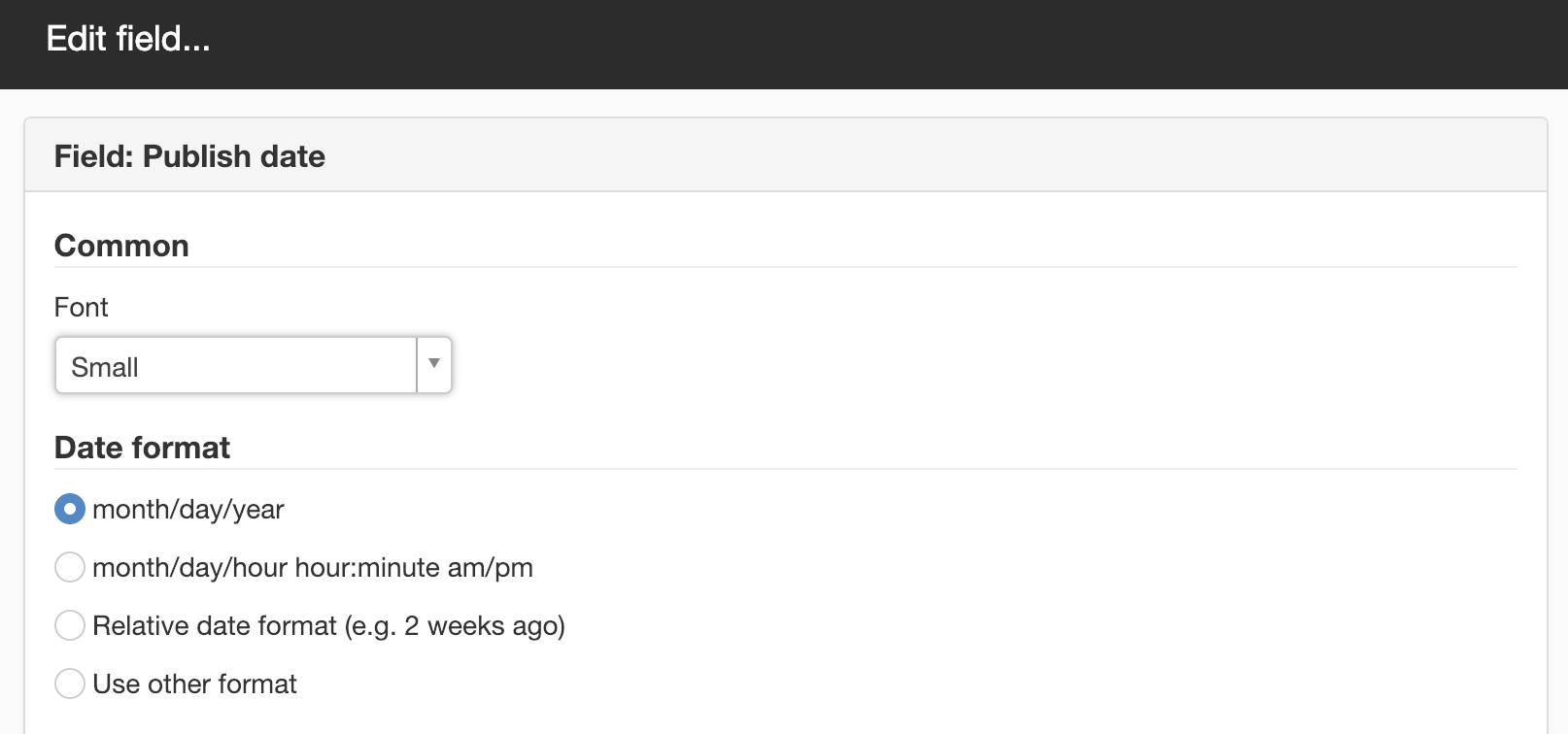 Settings for publish date