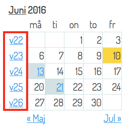 Visa veckonummer