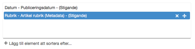 Fält som besökaren kan sortera efter