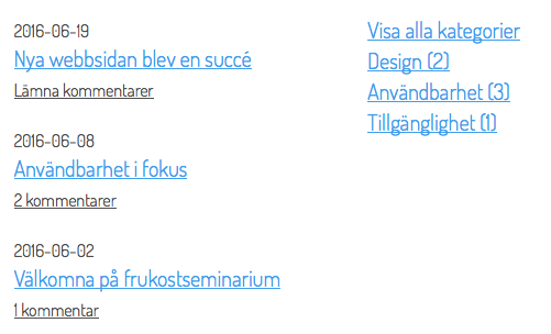 Resultat av blogg och bloggkategorier