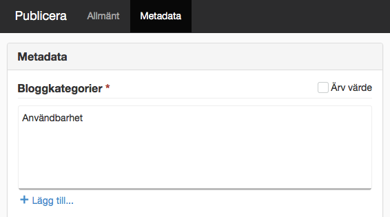 Ange bloggkategori vid publicering