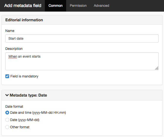Metadata type Date