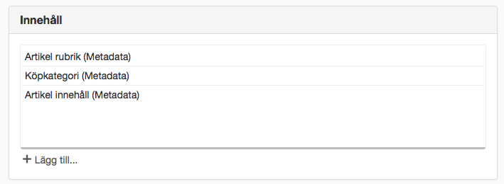 Skärmdump på fliken Innehåll
