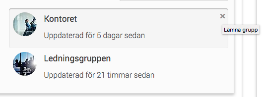 Gå ur grupp via länken Visa alla grupper. 