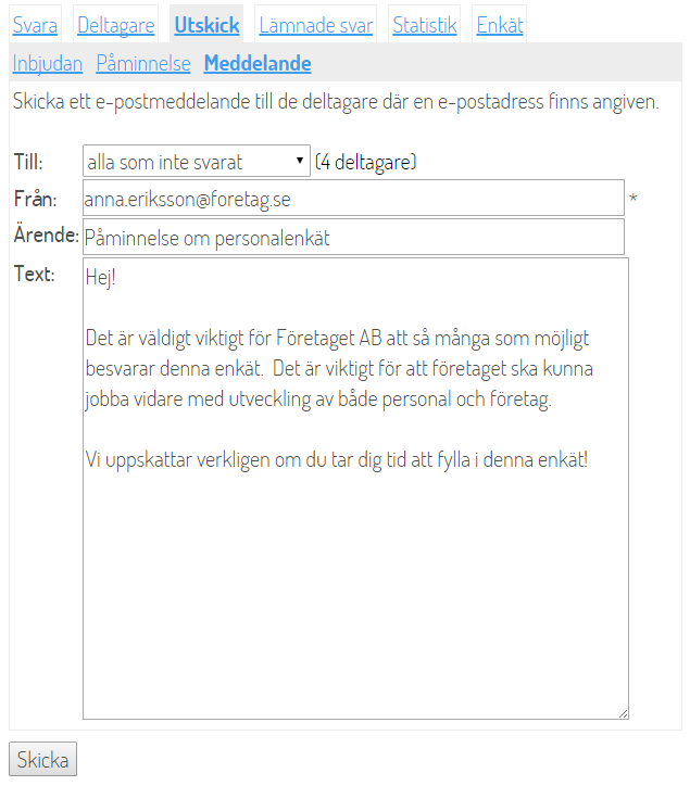 Skärmdump på alternativet Meddelande