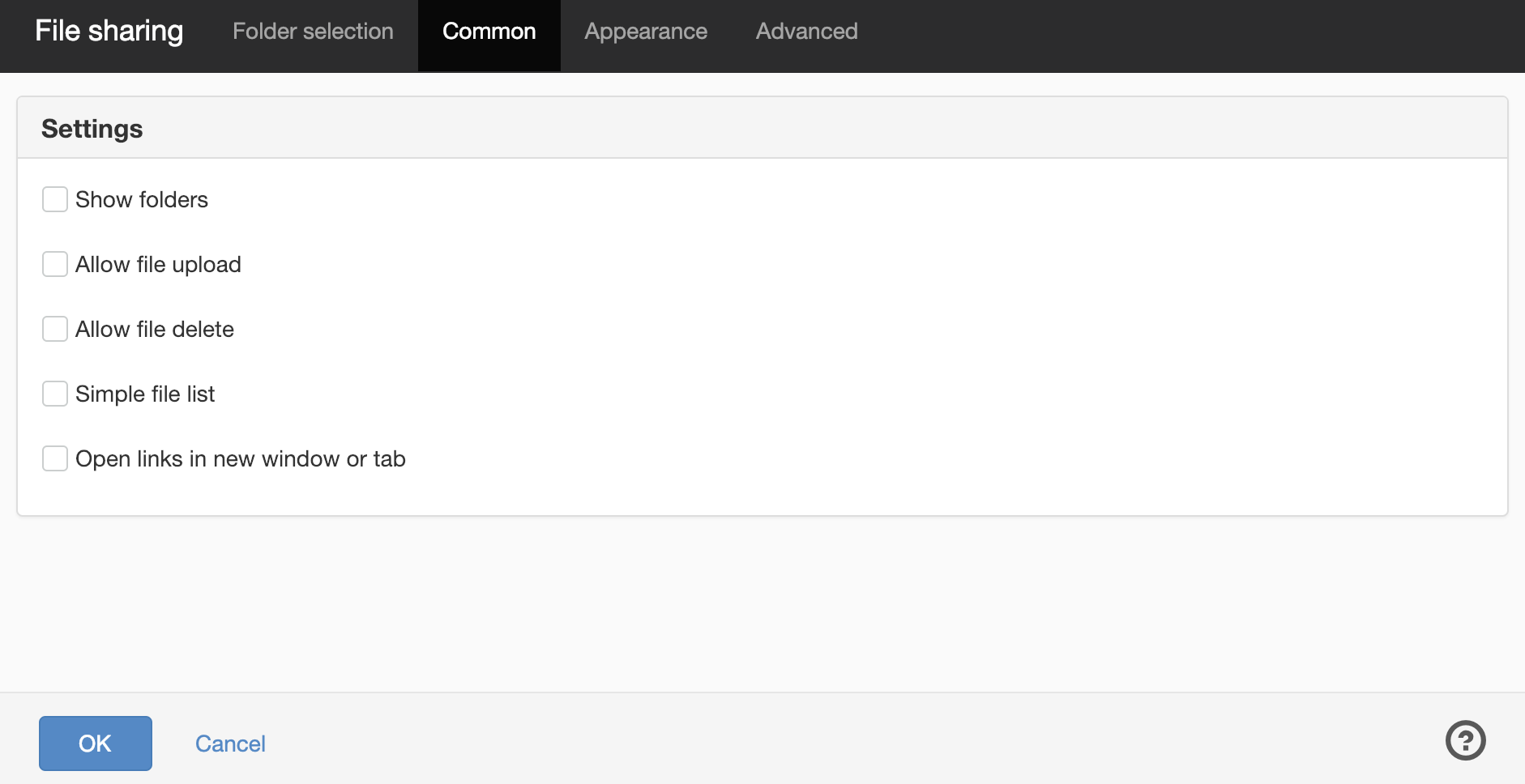 Settings - file sharing