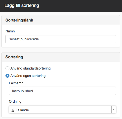 Lägg till sorteringsalternativ