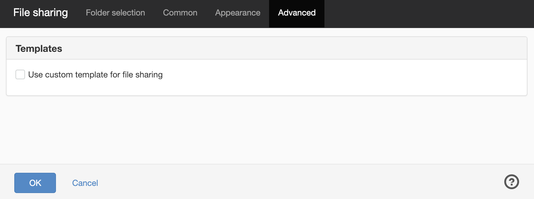 Advanced tab - file sharing