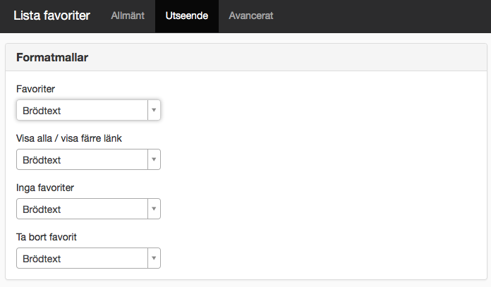 Utseende på Lista favoriter