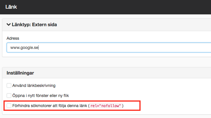 no follow på länkar