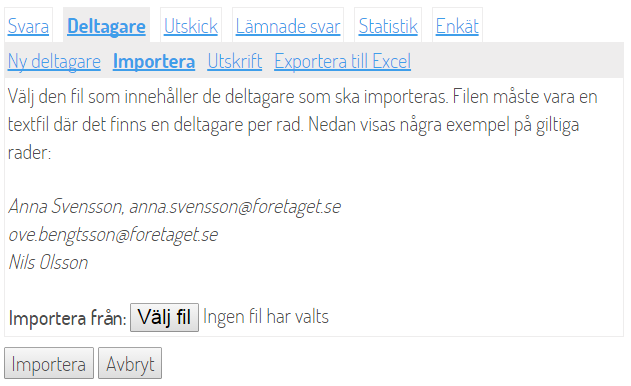 Importera deltagare