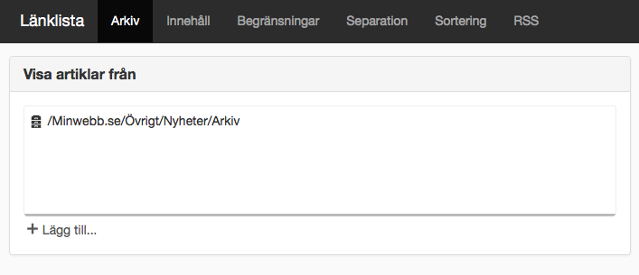 Skärmdump på fliken Arkiv