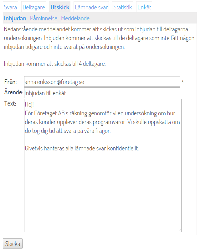 Skärmdump av alternativet Inbjudan