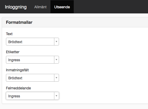 skärmdump inloggningsmodulen utseende inställningar