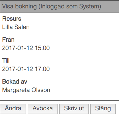 Skärmdump på Visa bokningar