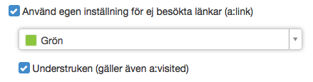 Inställningar länkar