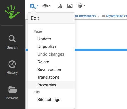 Properties in edit menu