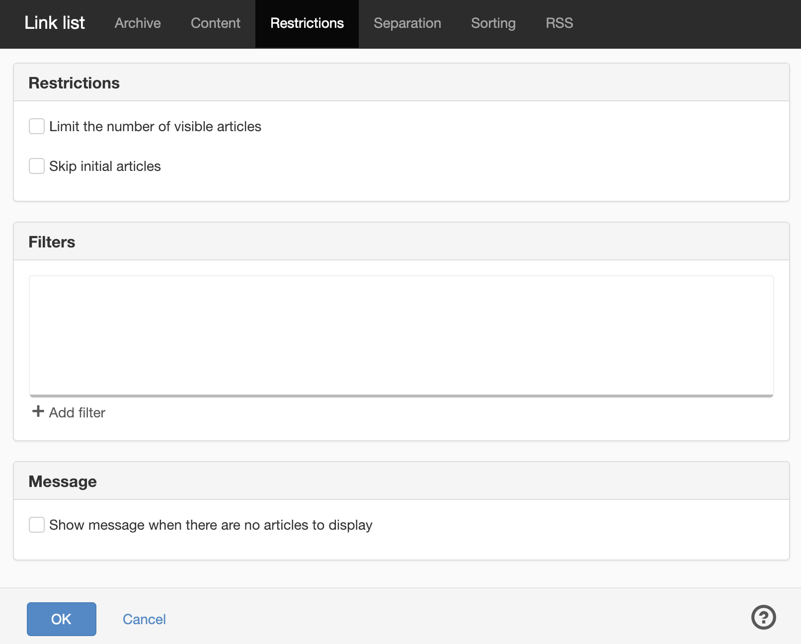 Link list - Restrictions