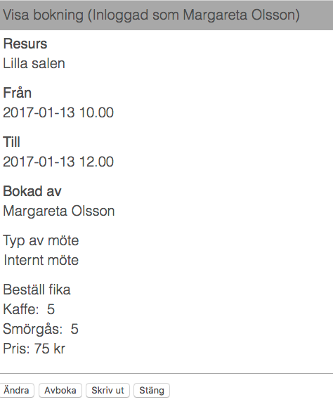 Visa bokning