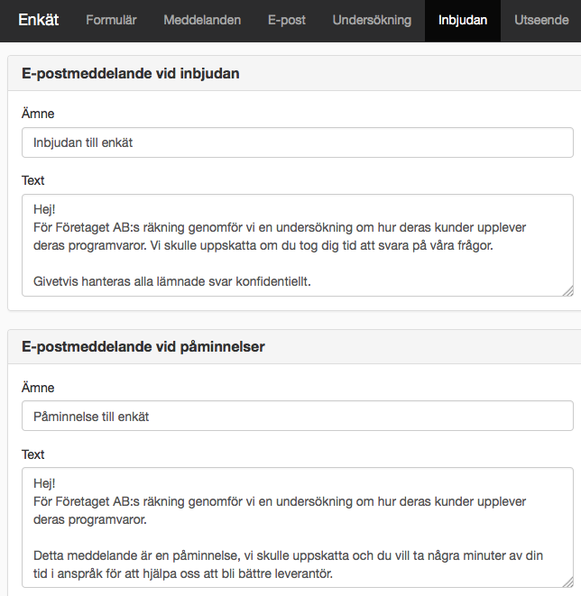 Skärmdump på fliken Inbjudan