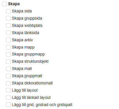 Rättigheter i kategorin Skapa