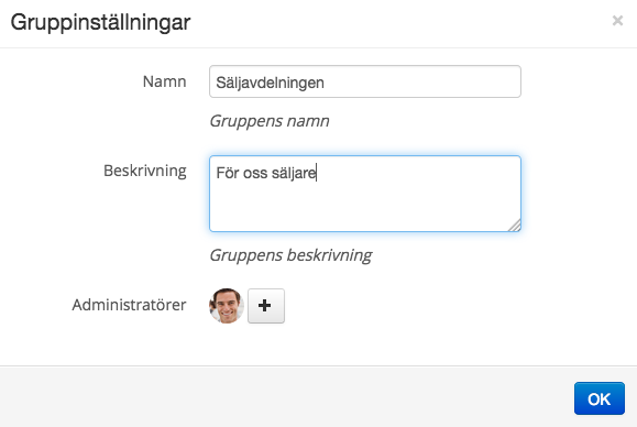Exempel på utseende för gruppinställningsfönstret