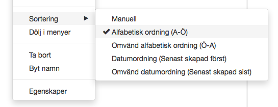 Sorteringsalternativ i navigatorn