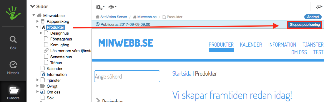 Stoppa publicering
