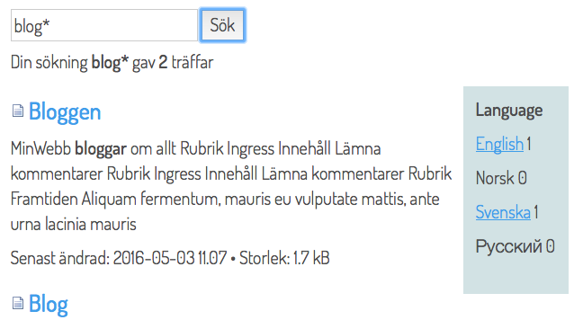 Exempel på facett Språk